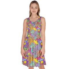 Colorful Splash Floral Pattern Elegant Flowers Knee Length Skater Dress With Pockets