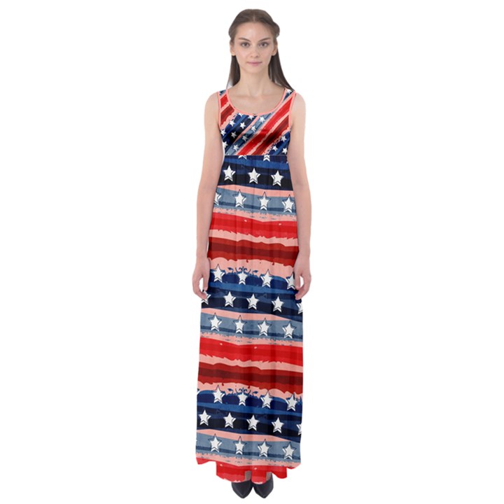 Painted USA America Flag Red & Blue Empire Waist Maxi Dress