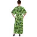 Cannabis Light Green Marijuana Badges with Marijuana Leaves V-Neck Boho Style Maxi Dress View2