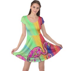 Hand Draw Flamingos Colorful Cap Sleeve Dress by CoolDesigns