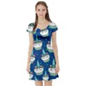 Cute Pattern Blue Unicorn Cupcakes Short Sleeve Skater Dress View1