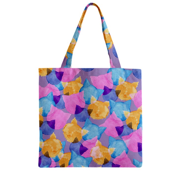 Abstract Kitty Cat Meow Colorful Zipper Grocery Tote Bag