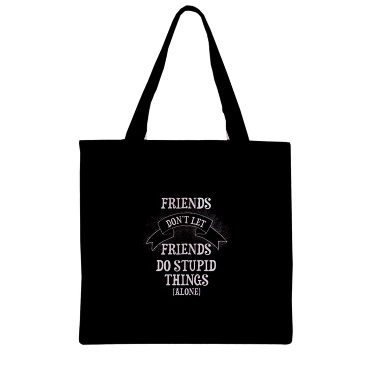 Black Funny Friends Pattern Zipper Grocery Tote Bag