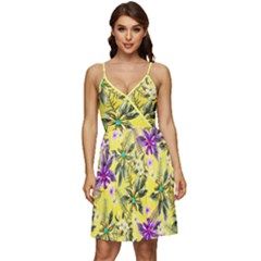 Hawaii Summer Flowers Chiffon Yellow V-neck Pocket Summer Dress  by CoolDesigns