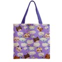 Plum Cute Kitty Cat Pattern Zipper Grocery Tote Bag View1