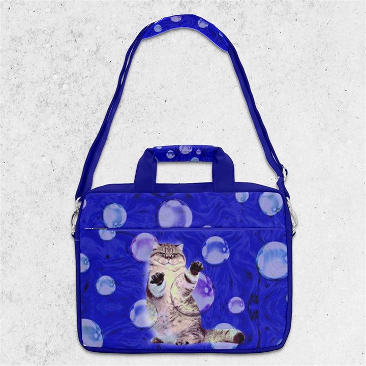 Blue Bubbles Cute Cat 13  Shoulder Laptop Bag 