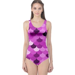 Purple Large Fish Scale Print One Piece Swimsuit