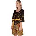 Sunflowers Black Autumn Pumpkins Shade Turkey Velour Kimono Dress View2