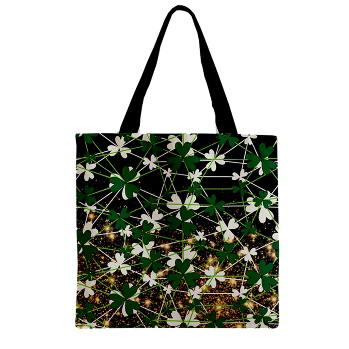 St Patrick Day Black Lucky Shamrock Zipper Grocery Tote Bag