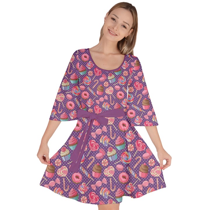 Light Purple Lollipop Candy Macaroon Cupcake Donut Velour Kimono Dress