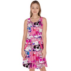 Alice Wonderland Deep Pink Rabbit Knee Length Skater Dress With Pockets