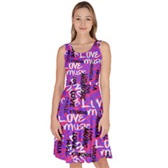 Love Music Dark Violet Musical Art Knee Length Skater Dress With Pockets by CoolDesigns