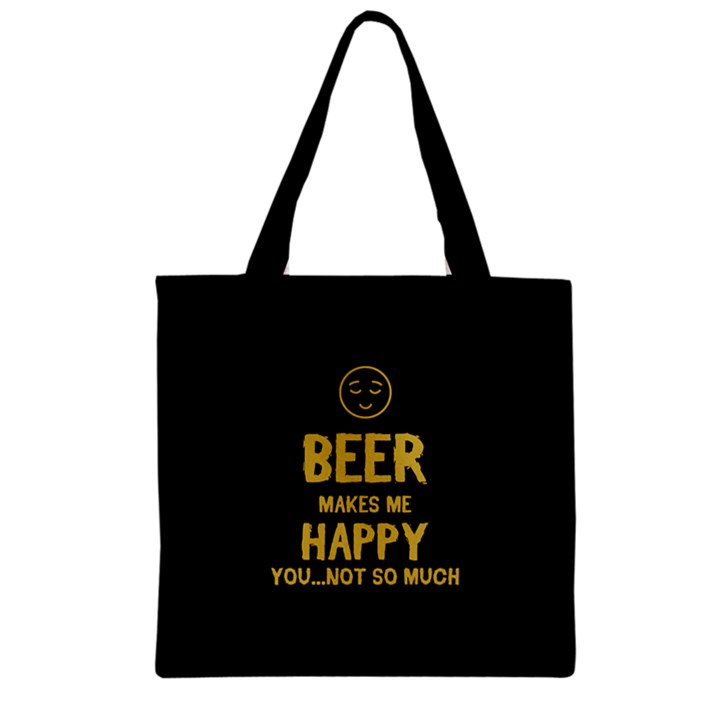 Black & Yellow Beer Makes Me Happy Zipper Grocery Tote Bag