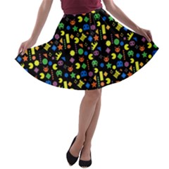 Fun Gamer Cosplay Cartoon Black A-line Skater Skirt