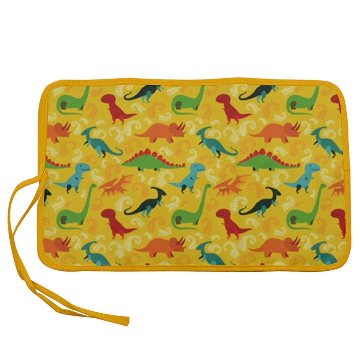 Yellow Orange Cartoon Dinosaur Pattern Pen Storage Case