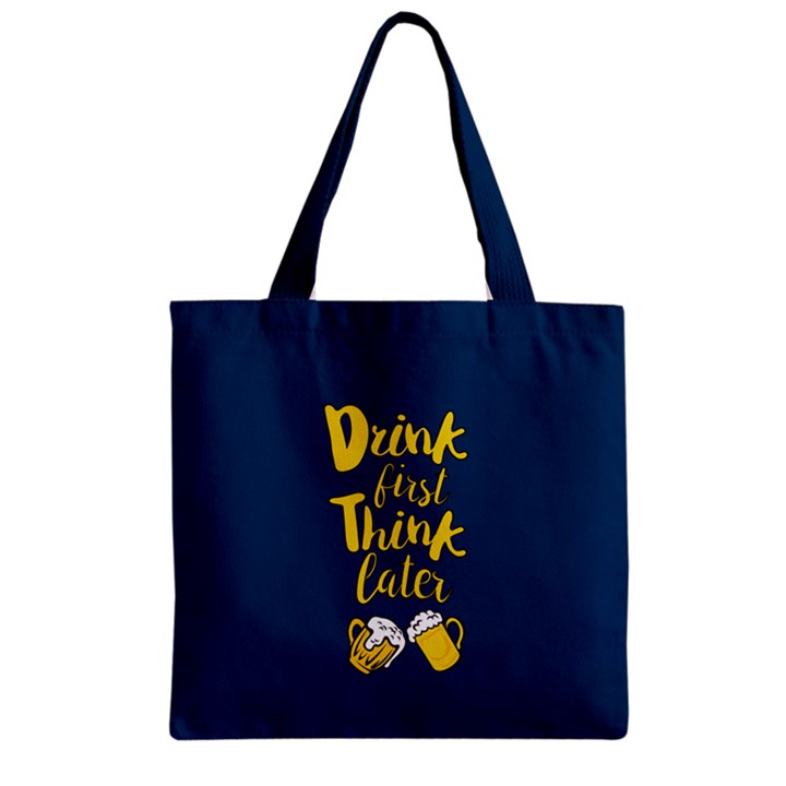 Dark Steel Blue Funny Think Later Pattern Zipper Grocery Tote Bag