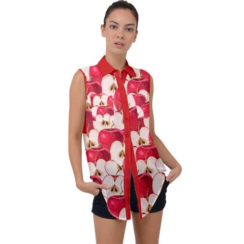 Full Apples Sleeveless Chiffon Button Shirt by CoolDesigns