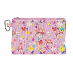 Floral Orchid Cute Rabbit Kawaii Large Canvas Cosmetic Bag