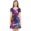 Colorful In Dark Night Stars Floral Inside Out Cap Sleeve Dress View1