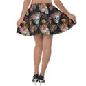 Colorful Beautiful Watercolor Skull and Flowers Velvet Skater Skirt View2