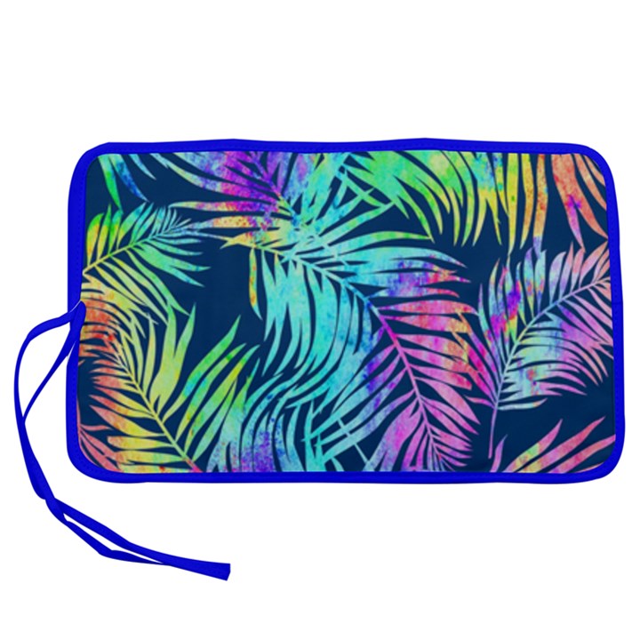 Dark Cadet Blue Hawaiian Palm Leaves Pen Storage Case