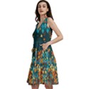 Teal & Dark Cyan Autumn Leaves Sleeveless V-Neck Skater Dress with Pockets View2