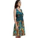 Teal & Dark Cyan Autumn Leaves Sleeveless V-Neck Skater Dress with Pockets View3