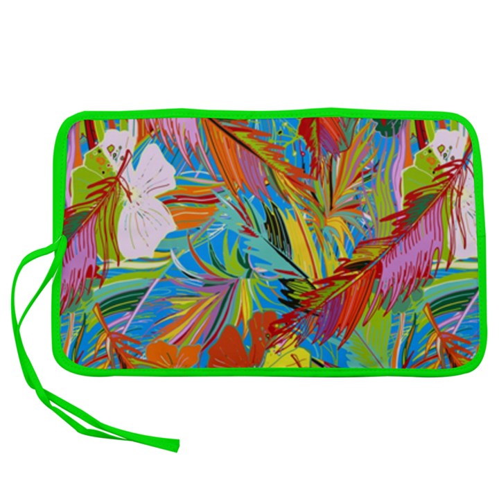 Hawaiian Leafs Colorful Green Leaves Pen Storage Case