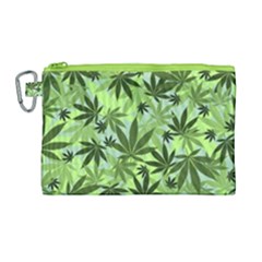 Cannabis Light Green Marijuana Leaves Canvas Cosmetic Bag