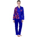 Japanese Style Blue Blossom Crane Floral Flowers Satin Long Sleeve Pyjamas Set View1