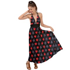 Casino Poker Print Black Backless Maxi Beach Dress by CoolDesigns