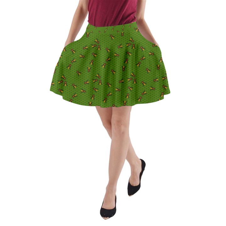 Green Pattern of the Bee on Honeycombs A-Line Pocket Skirt