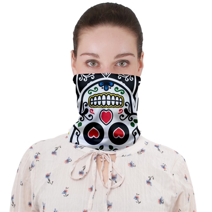 Sugar Skull Flowers Black & White Adult Face Covering Bandana