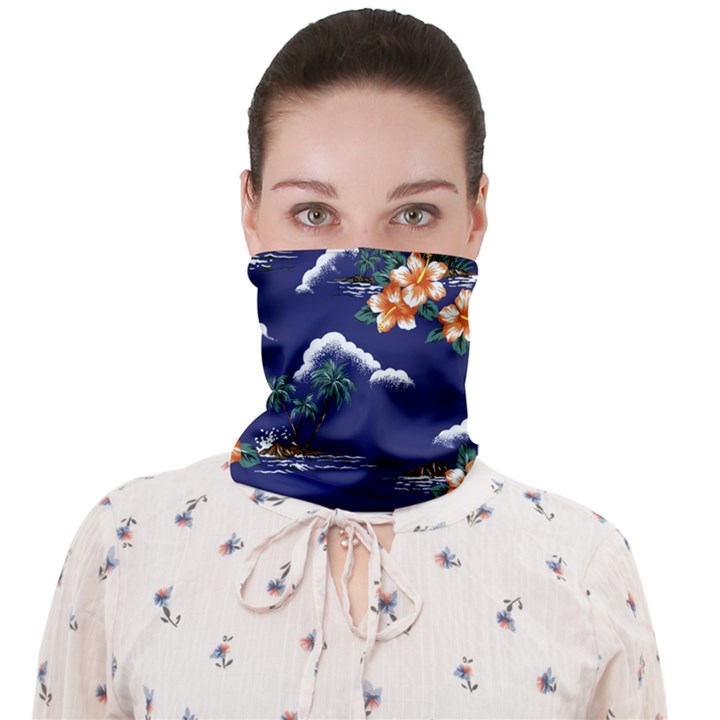 Hawaiian Frangipani Floral Dark Blue Waist Face Covering Bandana