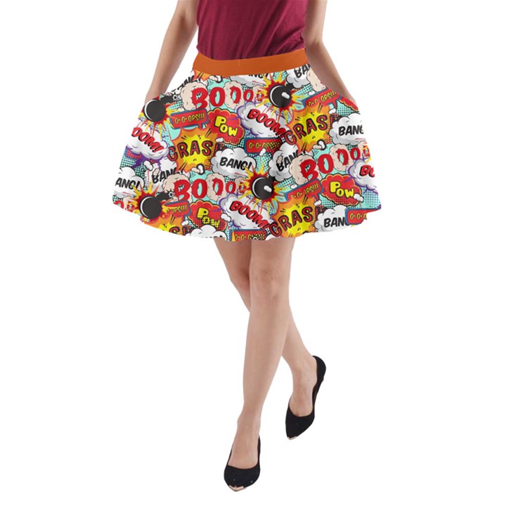 Fun Pop Art Words Orange Boom A-Line Skirt Side Pockets