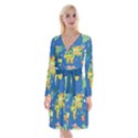 Dinosaur Blue Tyrannosaurus Dinosaur World Pattern Long Sleeve Velvet Front Wrap Dress View1