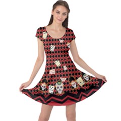 Red Checkered Sugar Skull Halloween Cap Sleeve Dress