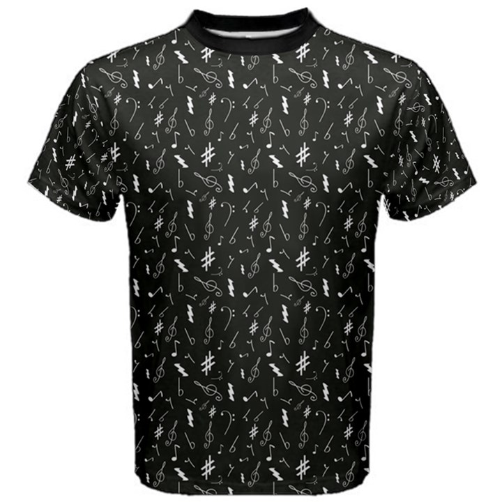 Black Pattern Various Music Symbols Cotton Short Sleeve Tee