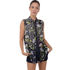 Apple Floral Dark Sleeveless Chiffon Button Shirt