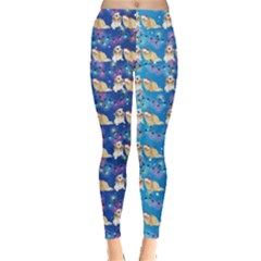 Cute Cat Dog Blue Xmas Lights Leggings