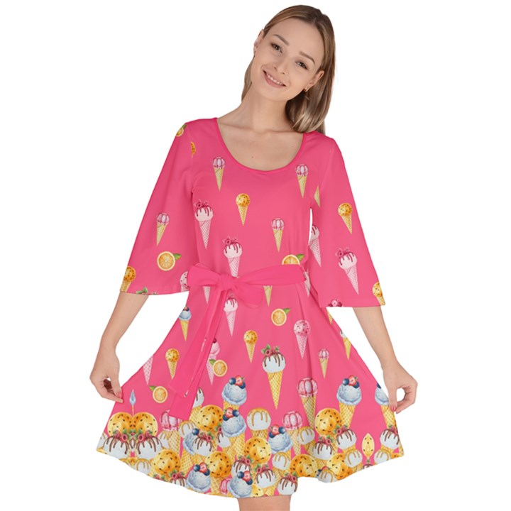 Full of Cones Deep Pink Lollipop Candy Macaroon Cupcake Donut Velour Kimono Dress