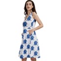 Blue Sailing on Ocean Waves Nautical Design V-Neck Skater Dress with Pockets View2