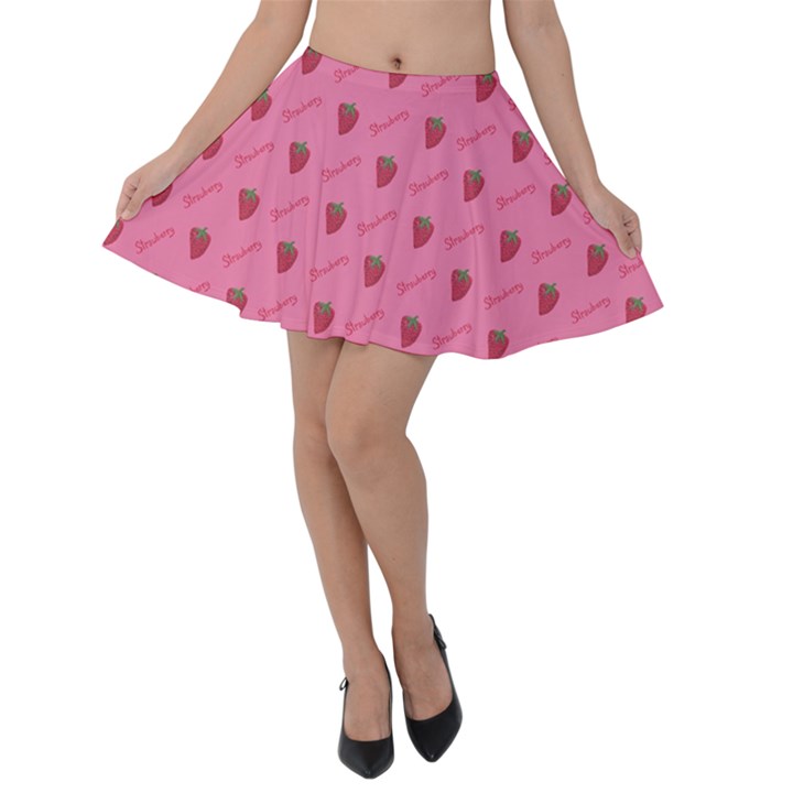 Hot Pink Pattern Sketched Strawberry Velvet Skater Skirt