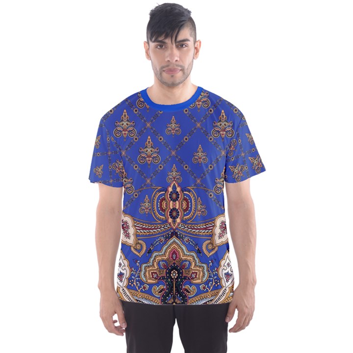 Vintage Aztec Blue African Tribal Prints Men s Sports Mesh Tee