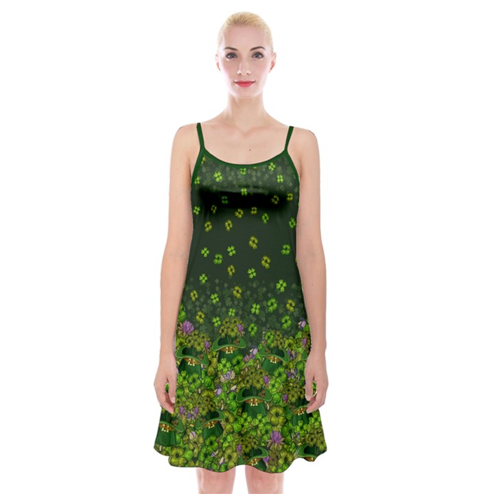 St Patrick Dark Green Shamrock Spaghetti Strap Velvet Dress