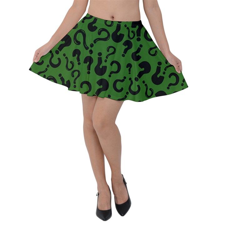 Question Mark Forest Green Riddle Velvet Skater Skirt