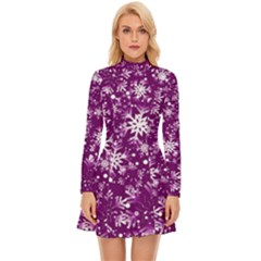 Snowflakes Purple Xmas Sparkle Print Long Sleeve Velour Longline Dress by CoolDesigns