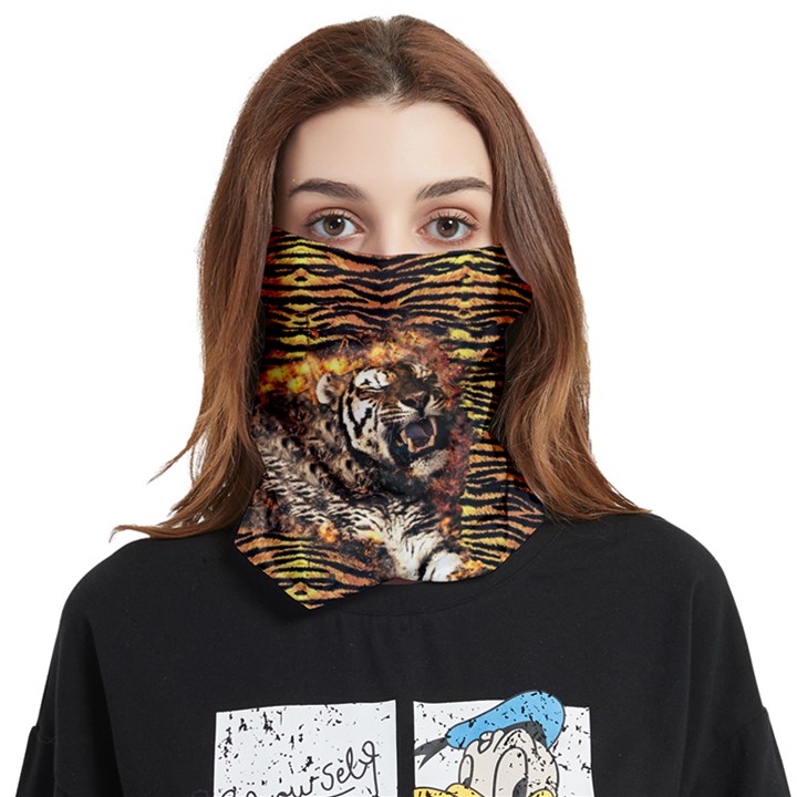 Brown Orange Tiger Print Face Covering Bandana (Two Sides)