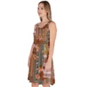 Cute Animal Print Brown Patchwork Flowers Knee Length Skater Dress With Pockets View2