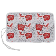 Red Hawaiian Patterns Hibiscus Hummingbirds Pen Storage Case